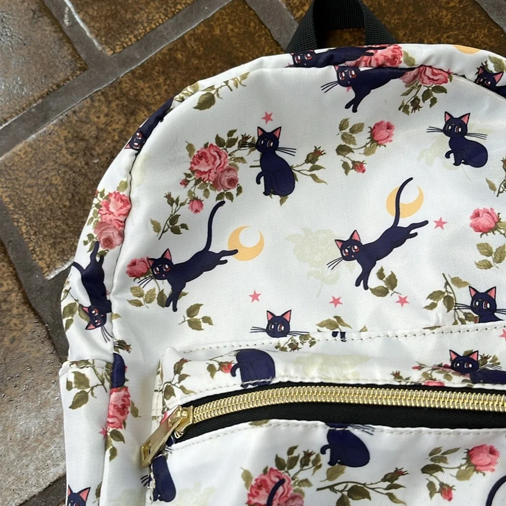 Sailor Moon White Multicolor Luna Floral Print Mini Backpack